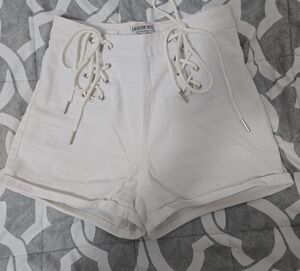 Fashion Nova Cream Lace-Up High Waist Shorts